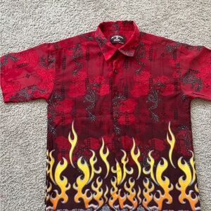 Y2K Extreme Gear Flaming Dragon Button Down Shirt
